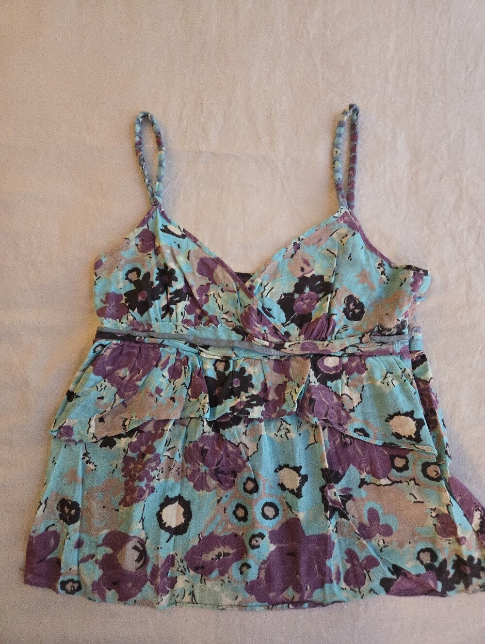Lux Floral Y2K Babydoll Urban Outfitters Spaghetti Strap Tank Blue Purple EB5